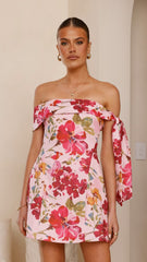 Halen Off Shoulder Mini Dress - Pink Floral