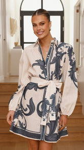 Lucia Long Sleeve Mini Dress - Cream Zayna