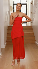 Fenella Asymmetrical Maxi Dress - Red
