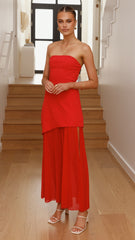 Fenella Asymmetrical Maxi Dress - Red