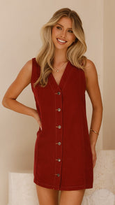 Sacha Denim Mini Dress - Red