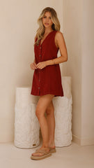 Sacha Denim Mini Dress - Red