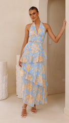 Louka Layered Maxi Dress - Blue/Yellow Floral