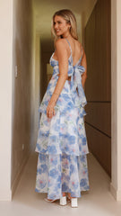Kelli Maxi Dress - White / Blue Floral