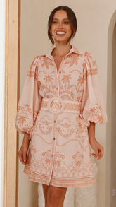 Xander Long Sleeve Mini Dress - Natural