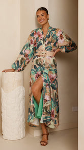 Veronica Button Down Maxi Dress - Mocha Rose Donatella