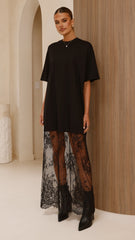 Raina T-Shirt Maxi Dress - Black Lace