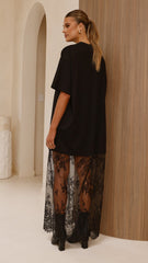 Raina T-Shirt Maxi Dress - Black Lace