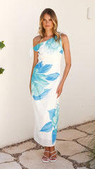 Maisy Shoulder Tie Midi Dress - Blue Teal