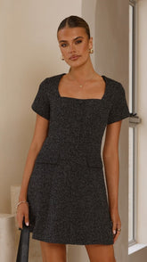Karen Tweed Mini Dress - Black