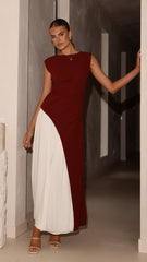 Charlotte Contrast Midi Dress - Wine/White