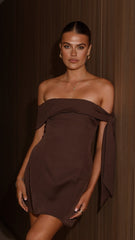 Halen Off Shoulder Mini Dress - Brown