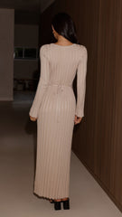 Cyra Long Sleeve Maxi Dress - Beige