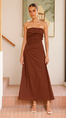 Bolivia Strapless Midi Dress - Chocolate