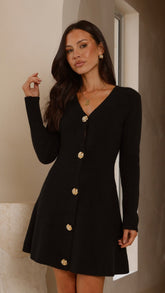 Catarina Long Sleeve Mini Dress - Black