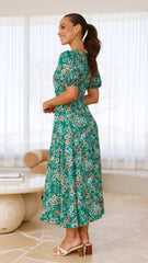 Itzel Midi Dress - Green Floral
