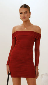 Isadora Off Shoulder Mini Dress - Wine