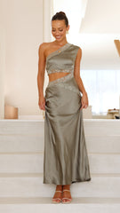 Emily One Shoulder Maxi Dress - Khaki
