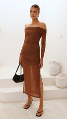 Isadora Off Shoulder Maxi Dress - Chocolate