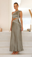Emily One Shoulder Maxi Dress - Khaki