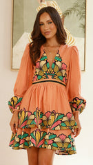 Portugal Long Sleeve Mini Dress - Melon