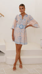 Xander Long Sleeve Mini Dress - Blue