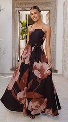 Carson Maxi Dress - Black/Wine Floral