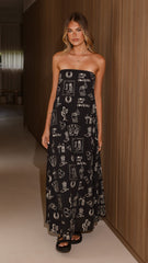 Connie Maxi Dress - Black/Beige Cowgirl