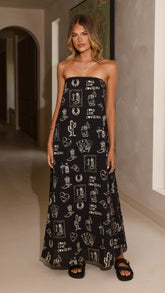 Connie Maxi Dress - Black/Beige Cowgirl