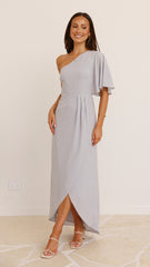Emma One Sleeve Maxi Dress - Silver