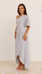 Emma One Sleeve Maxi Dress - Silver