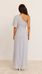 Emma One Sleeve Maxi Dress - Silver