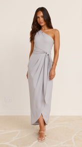 Clara One Shoulder Maxi Dress - Silver