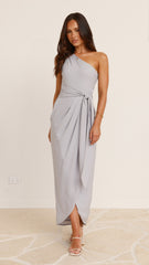 Clara One Shoulder Maxi Dress - Silver
