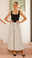 Leoni Maxi Dress - Oat/Black Spot