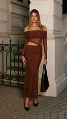 Blaire Off The Shoulder Maxi Dress - Chocolate