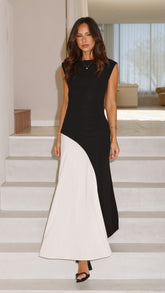 Charlotte Contrast Midi Dress - Black/White
