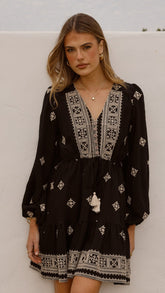 Delainey Mini Dress - Black/Beige