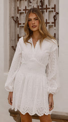 Brittney Long Sleeve Mini Dress - White