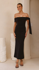 Halen Off Shoulder Midi Dress - Black