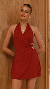 Brigitte Halter Mini Dress- Red