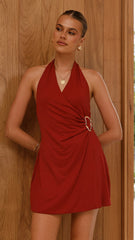 Brigitte Halter Mini Dress- Red