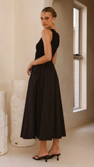 Aria Sleeveless Midi Dress - Black