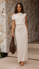 Helana Off Shoulder Maxi Dress - Oat