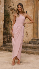 Clara One Shoulder Maxi Dress - Dusty Pink