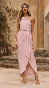 Clara One Shoulder Maxi Dress - Dusty Pink