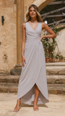 Pamela V Neck Maxi Dress - Silver