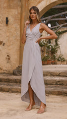 Pamela V Neck Maxi Dress - Silver