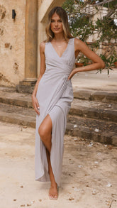 Pamela V Neck Maxi Dress - Silver