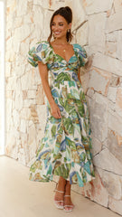 Balthazar Maxi Dress - Green / Blue Print